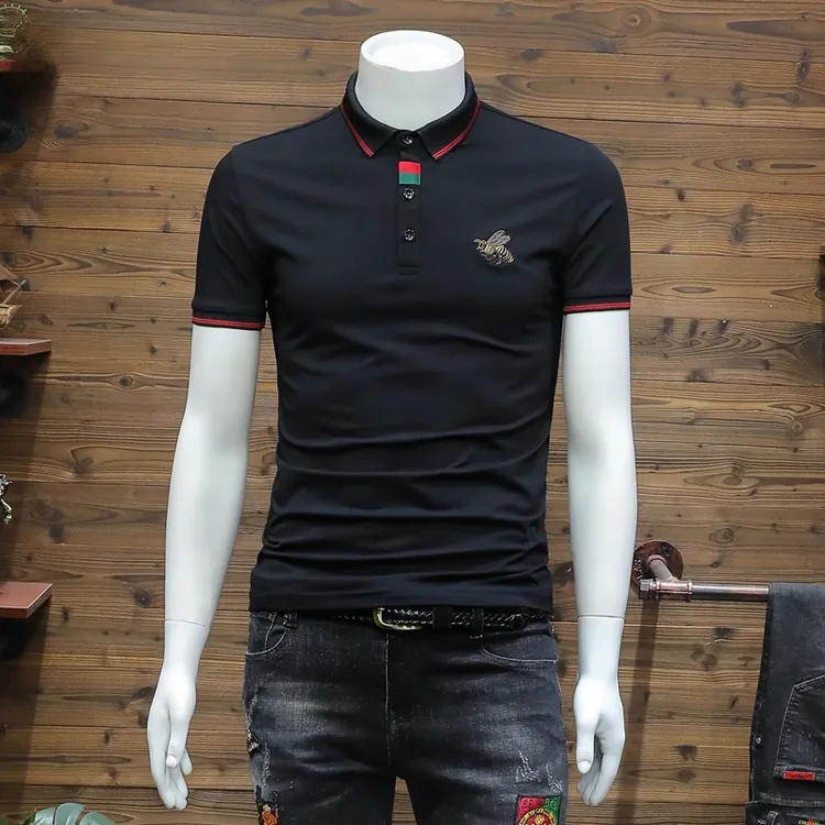 施摩瓦戈高端潮牌POLO衫男夏季小蜜蜂刺绣商务翻领休闲百搭短袖男