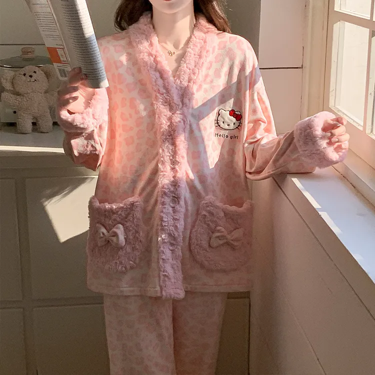 海岛绒睡衣女秋冬季新款薄绒保暖高级感长袖长裤双面绒爆款家居服