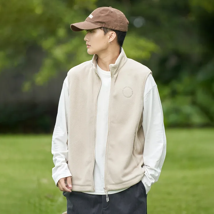 气凝胶摇粒绒秋冬抗静电拉链立领宽松开衫马甲加绒保暖坎肩背心男