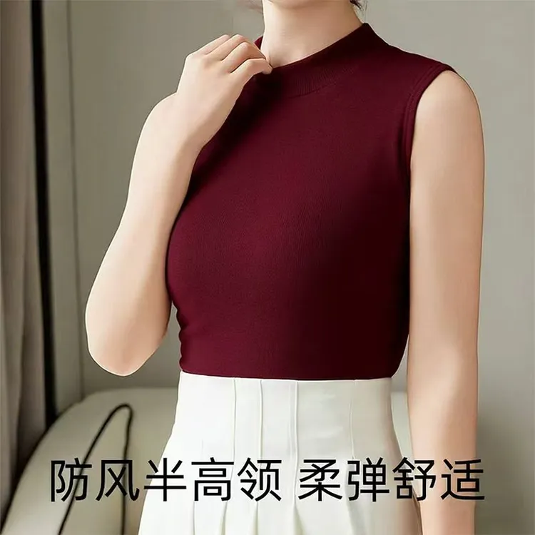 2025秋冬新款保暖修身显瘦无袖吊带背心百搭立领双面德绒上衣女潮