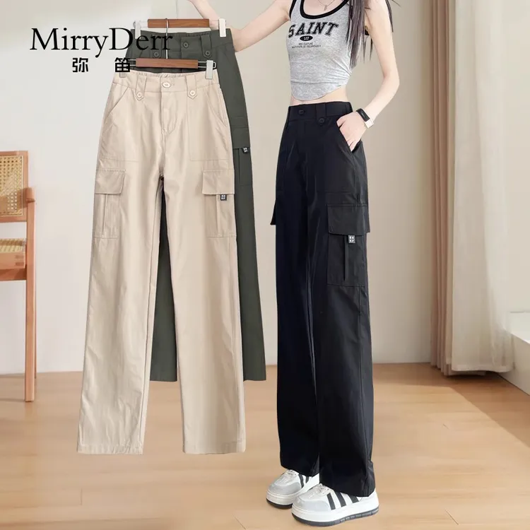 MirryDerr/弥笛轻薄透气直筒工装裤女2025夏季新款窄版高腰休闲裤