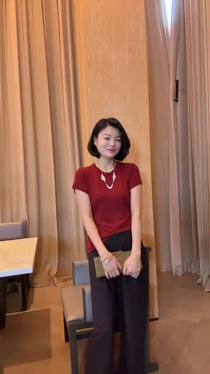 TANTAN  天丝羊毛 气质时尚红色T恤  HR 2366