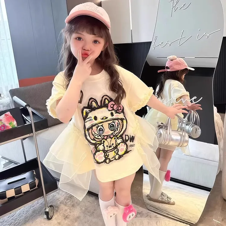 女童t恤夏季新款儿童洋气卡通T恤裙子夏装套装女孩短袖体恤连衣裙