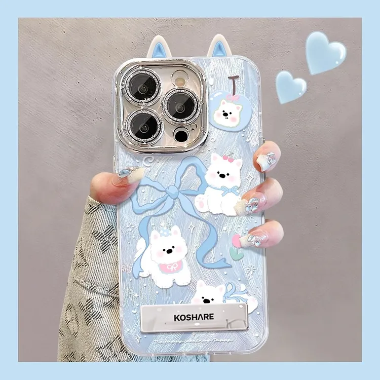 可爱西高地小狗适用苹果16pro手机壳新女款15promax羽纱iPhone14