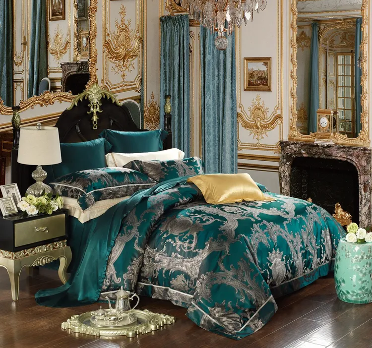 高端正品轻奢提花四件套床品高档套件简约欧式100%桑蚕丝欧式丝绸