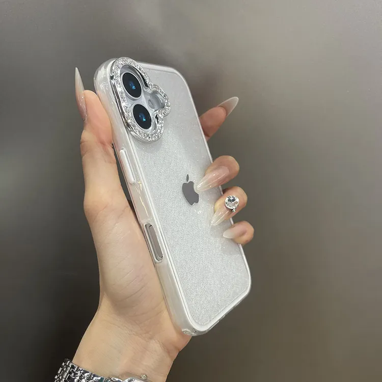 高级感闪钻镜头清新三合一适用iPhone16手机壳14苹果15promax白13
