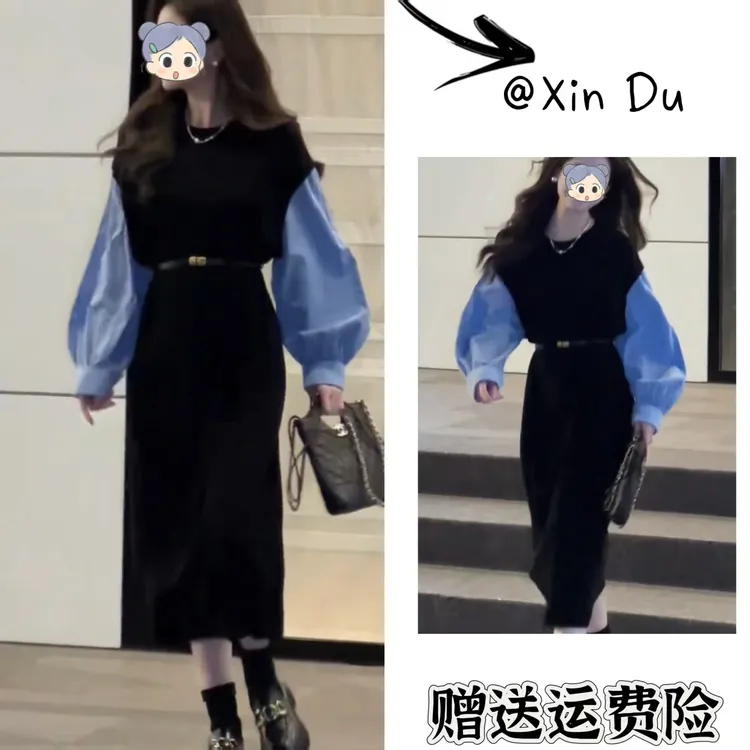 2025秋季新款时尚显瘦气质女士网红洋气连衣裙百搭款D23332