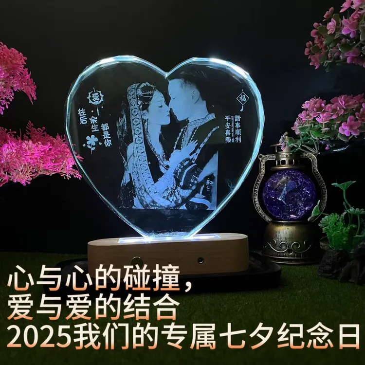 玻璃锤子画水晶雕刻照片摆件七夕礼品定制生日礼物私人定做款礼物
