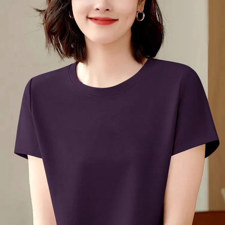 新款重磅260克莫代尔葡萄紫百搭夏季宽松纯色显瘦洋气打底衫t恤潮