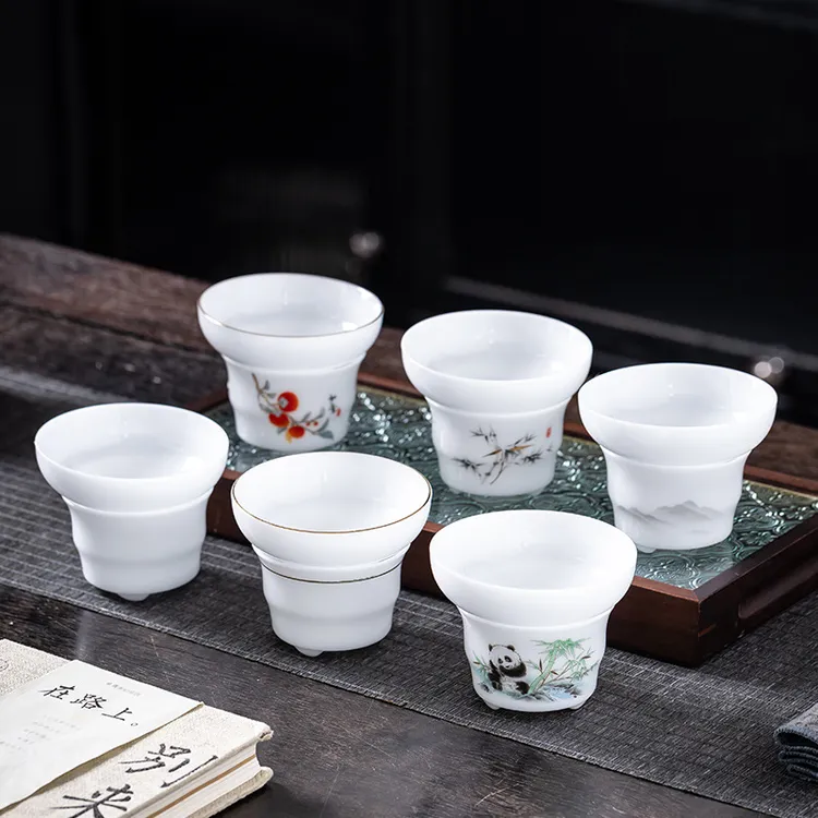高档冰种玉瓷茶滤茶隔茶水分离器羊脂玉瓷功夫茶具配件白瓷过滤