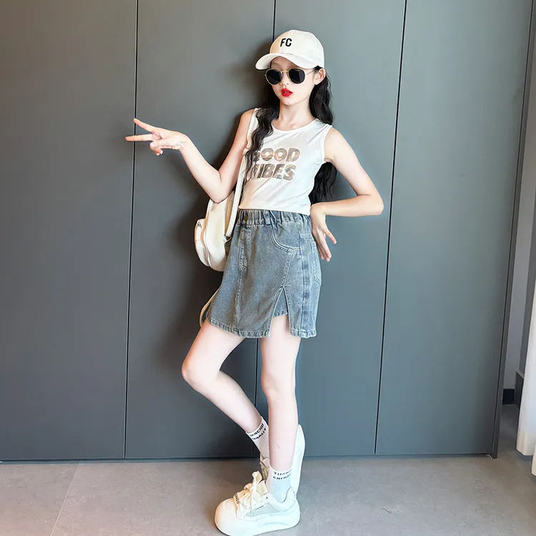 儿童女夏装套装2025新款女童薄款休闲两件套女孩夏季韩版牛仔裙裤