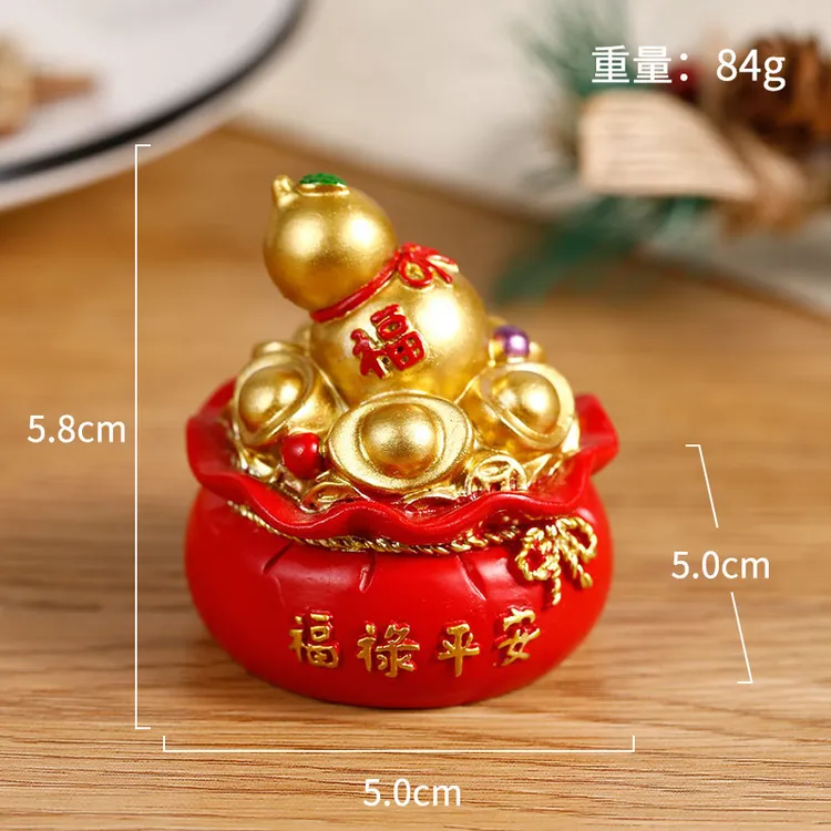好运钱袋汽车桌面摆件树脂工艺品可爱装饰摆设吉祥新年摆件