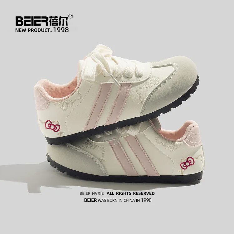 蓓尔小白鞋低帮休闲鞋2025春季新款小众kitty女鞋百搭德训鞋3526