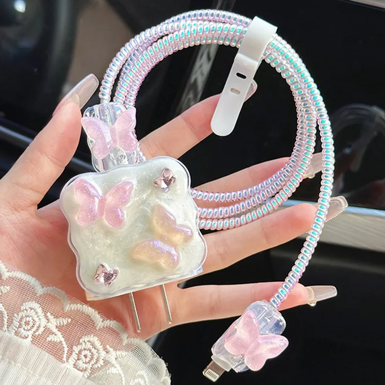 苹果15数据线保护套20w快充充电器保护套适用iPhone14/13plus爱心