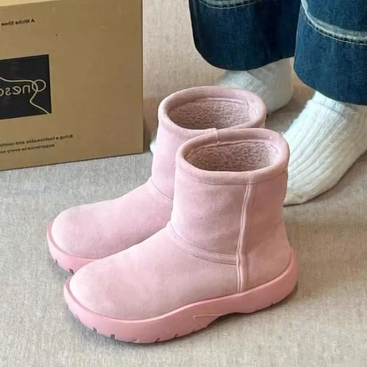 小众粉色雪地靴女款2025新款冬季厚底休闲加绒保冬季女士加绒平底