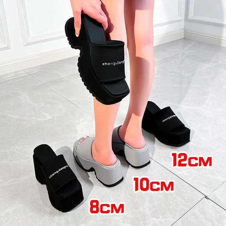 张匠人小个子12公分厚底方头凉拖鞋外穿夏季十超高跟10cm增高半拖