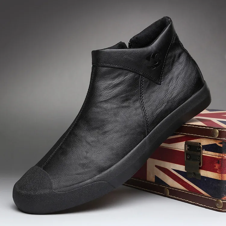 NPKP春季新款男鞋潮鞋高帮休闲皮鞋男百搭一脚蹬马丁靴男软底透气