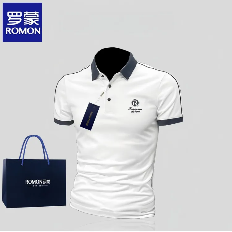 罗蒙新款欧货刺绣夏季网红POLO衫短袖T恤商务时尚半袖男士高级感t