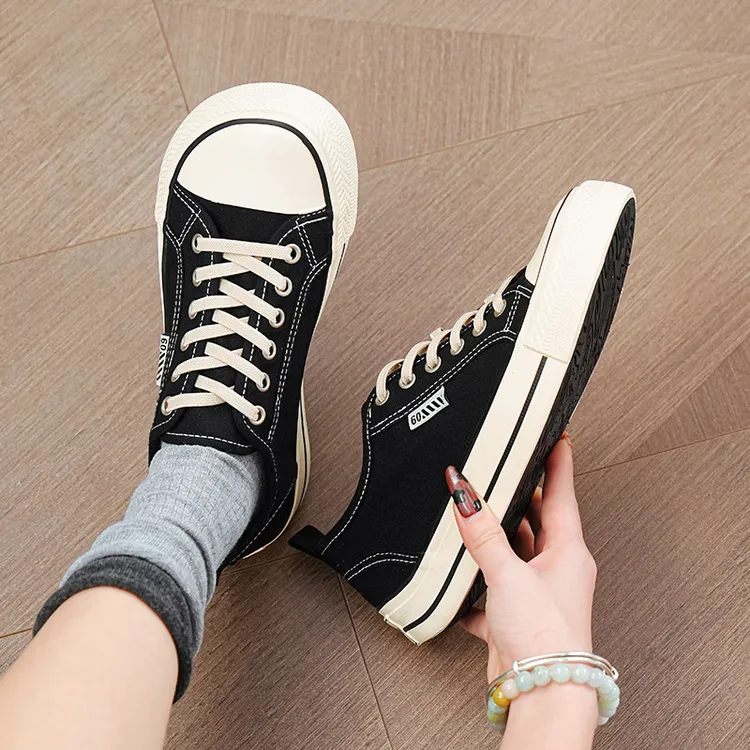 韩系芒果头帆布鞋2025春季百搭薄款透气休闲板鞋厚底布鞋子W-2575