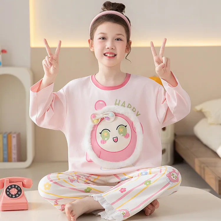 女童睡衣长袖纯棉春秋季新款儿童大童蛋仔派对初中生女孩家居服套
