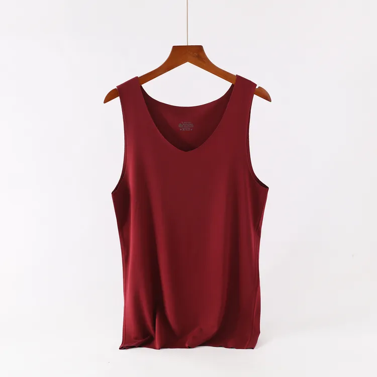 秋冬薄款男士背心贴身打底无痕弹力内搭无袖内衣酒红色汗衫坎肩男