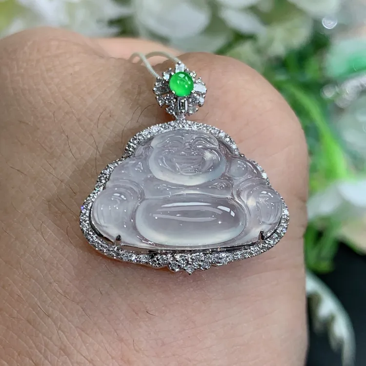 尺寸24×22.6×7.1缅甸天然翡翠A货18k金正冰胶起光佛公吊坠