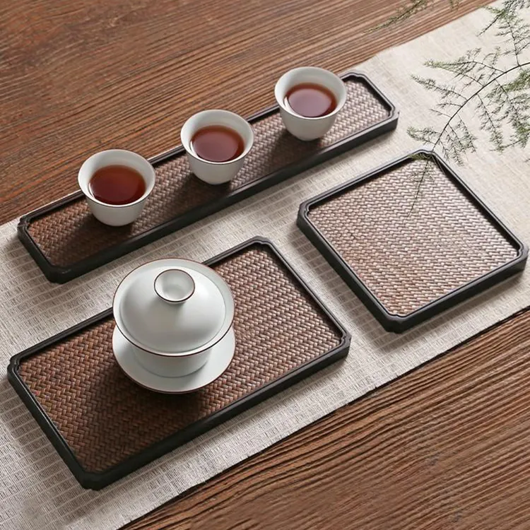 席面重竹干泡茶盘 日式竹编杯架杯垫竹木托盘 功夫茶具壶承长方形