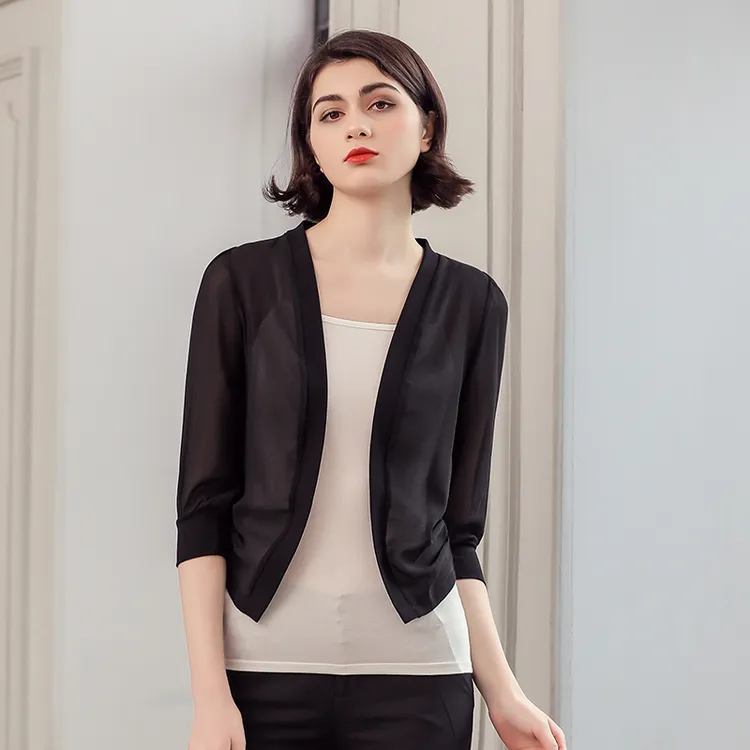 2025新款七分袖雪纺小披肩夏百搭短款薄外套女开衫吊带裙外搭坎肩