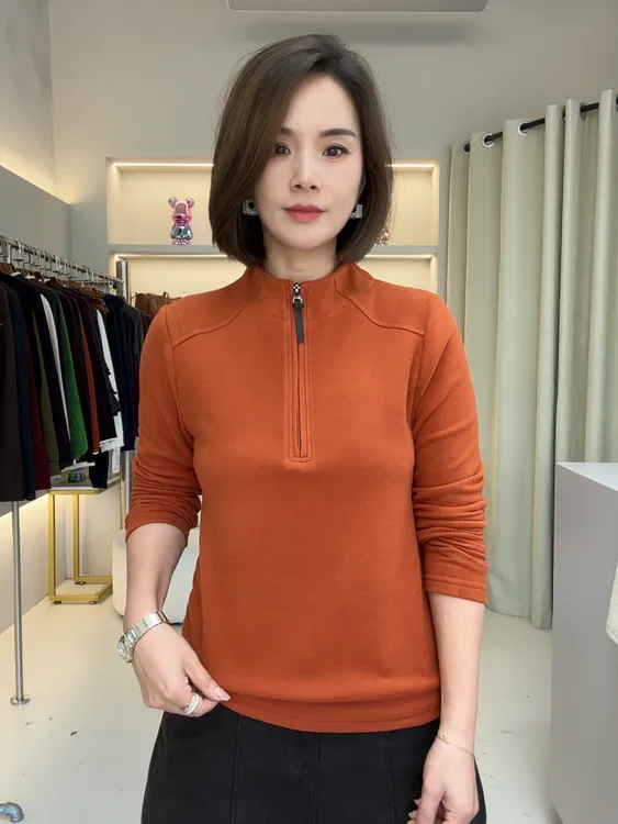 【新感觉】冬季新品双面澳绒纯色打底衫休闲百搭宽松保暖拉链领卫衣