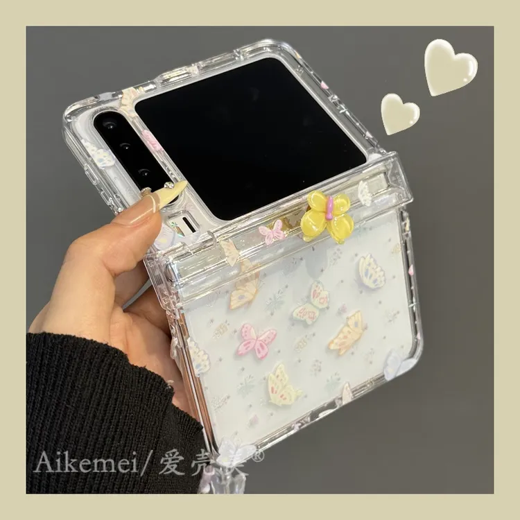 适用华为PuraX折叠屏手机壳pocket2彩色立体小米MIX Flip旋转蝴蝶