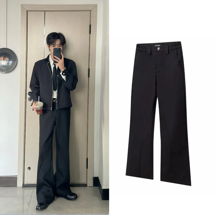 【解构弯刀西裤】美式cleanfit微喇男女宽松直筒垂感休闲裤子