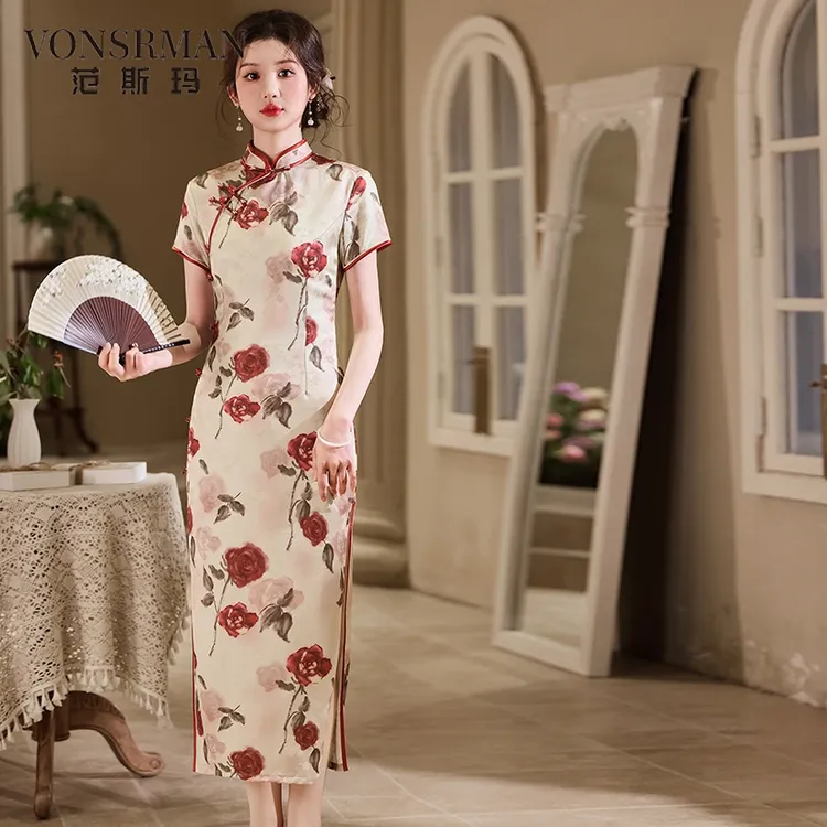改良送考旗袍女新中式小个子高考中考时尚桑蚕丝连衣裙2025新款夏