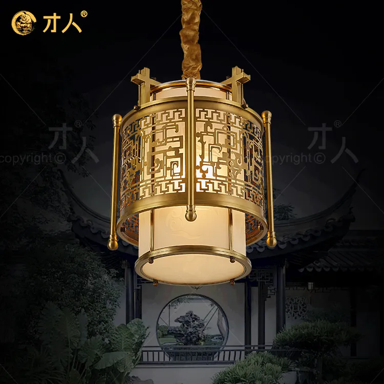 新中式全铜吊灯 中国风餐厅吧台阳台灯 户外防水凉亭长廊灯具走廊