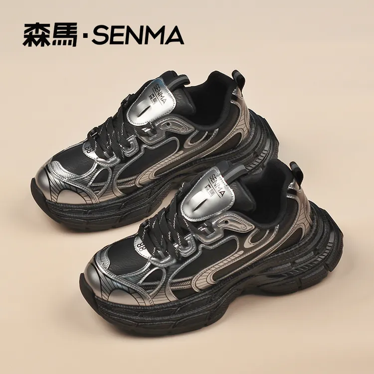 SENMA/森马时尚春秋新款皮面男鞋休闲网红百搭厚底黑色潮鞋男