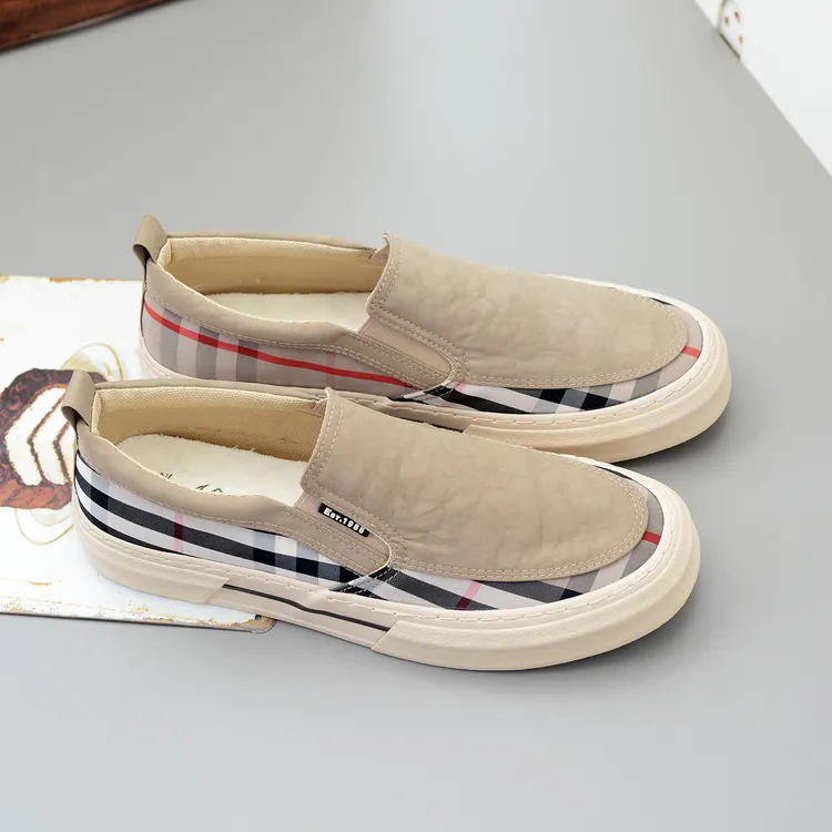 闪步25810潮流一脚蹬格子男透气低帮秋季帆布鞋舒适平底男士板鞋