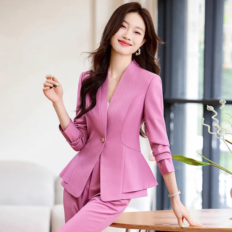 粉色西装套装女新款高级感时尚韩版修身气质女神范正装西服工作服