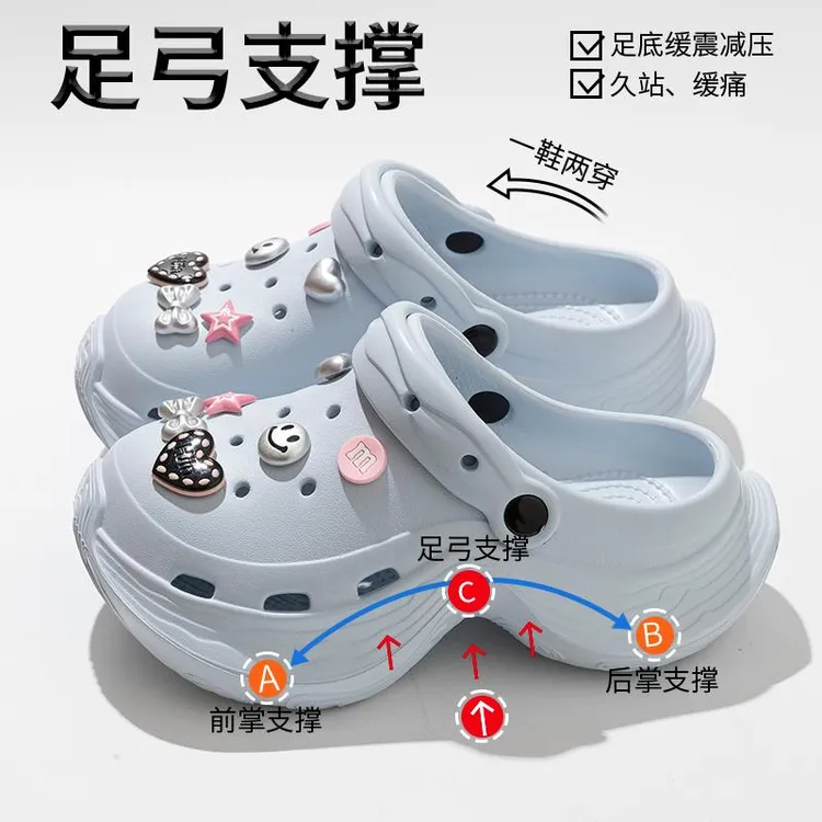 足弓支撑洞洞鞋女款夏季外穿2025新款厚底增高防滑包头凉拖鞋女士