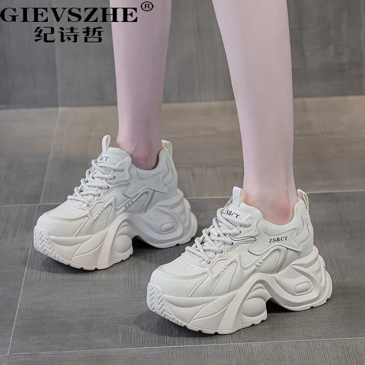 GIEVSZHE纪诗哲厚底老爹鞋女2025春秋新款显脚小休闲鞋女款小白鞋