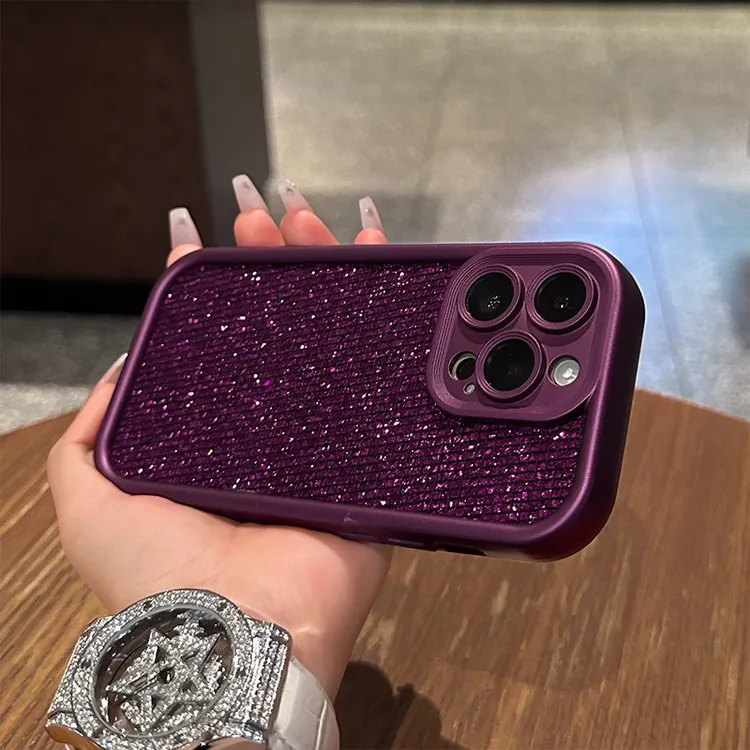 闪钻亮片梅子色天眼阶梯适用苹果16手机壳iphone15皮纹套14时尚壳