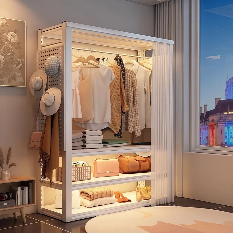 开放式衣架出租房货架衣柜卧室收纳柜衣帽架自由组装钢制简易衣橱