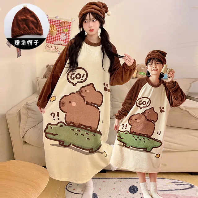 珊瑚绒亲子睡裙公主风母女长裙儿童秋冬加厚中大女童法兰绒家居服