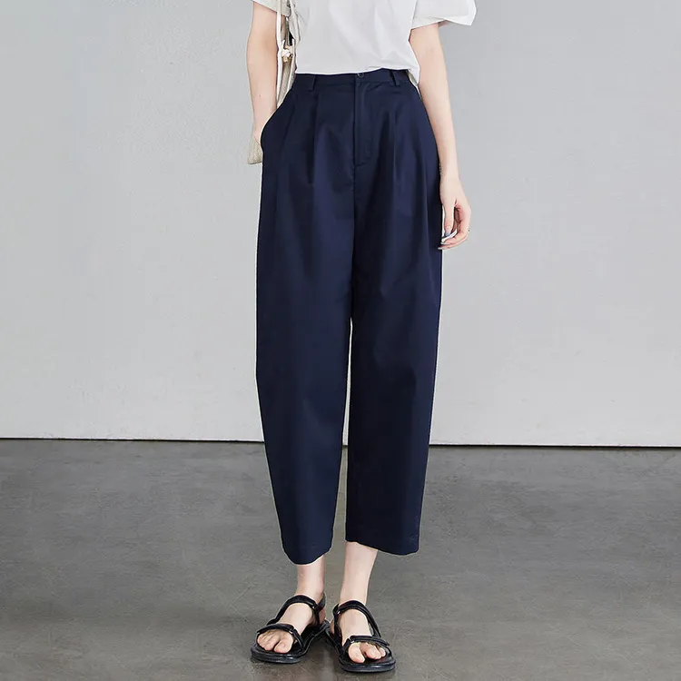窄版高腰阔腿裤子秋季垂感显瘦百搭宽松裤新款洋气薄款九分直筒裤
