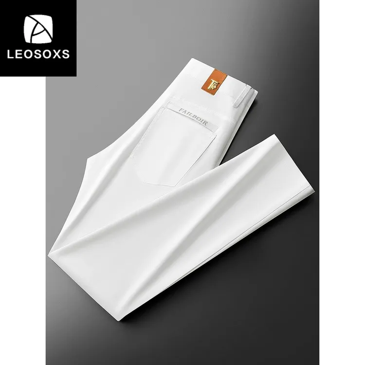 夏季高端商务通勤裤轻薄冰丝透气男士时尚修身直筒裤白色休闲裤子