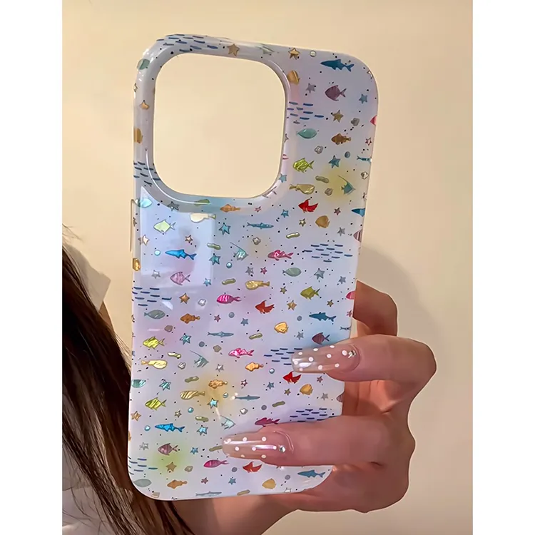 雅天立彩色鎏金小鱼适用iPhone17苹果1615手机壳华为vivo小米oppo