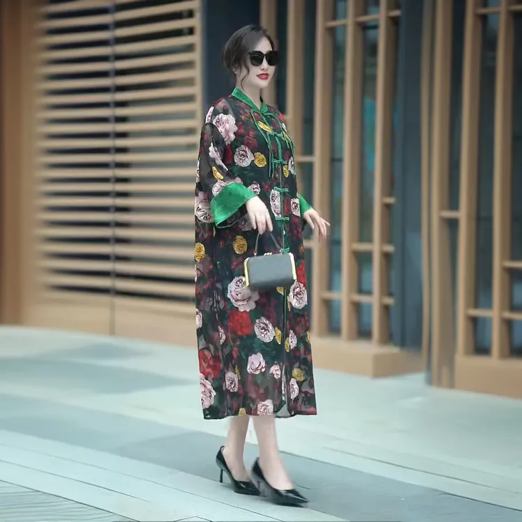 菲姐专属原版正品时尚春夏复古盘扣薄款高端新中式女装风衣国风