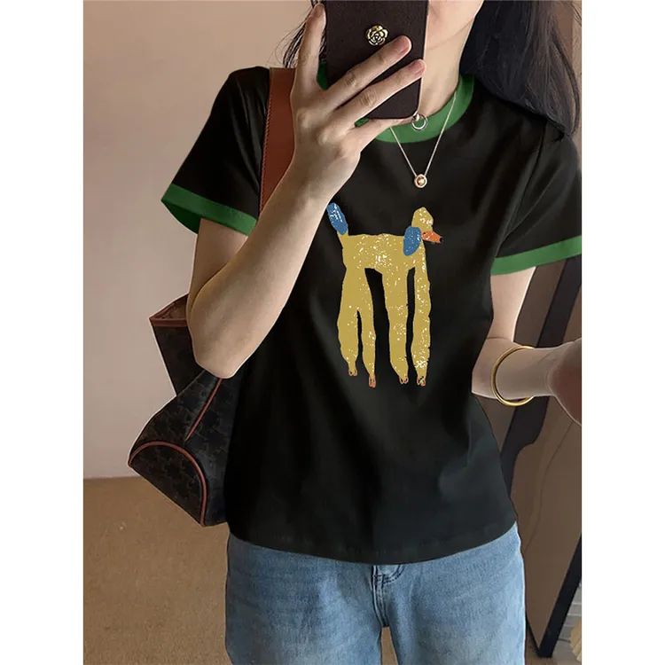 小众不撞款正肩拼色短袖t恤女2025夏季新款时尚百搭减龄洋气上衣