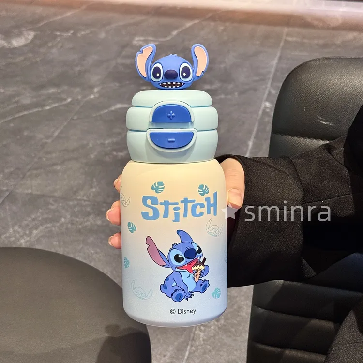 史迪仔保温杯女生可爱带吸管双饮杯学生便捷大容量开学季杯子可爱