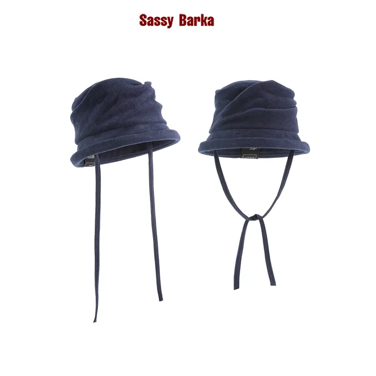 SassyBarka丝绒漩涡升级哑光系带版立体剪裁卷檐褶皱渔夫帽子设计