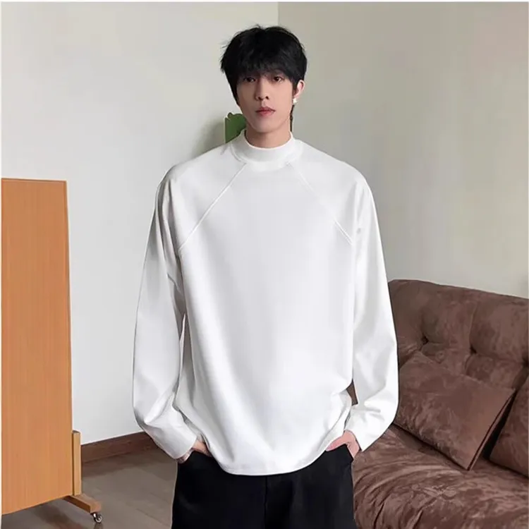 双面德绒白色打底衫男秋冬半高领插肩袖卫衣修身保暖内搭长袖t恤