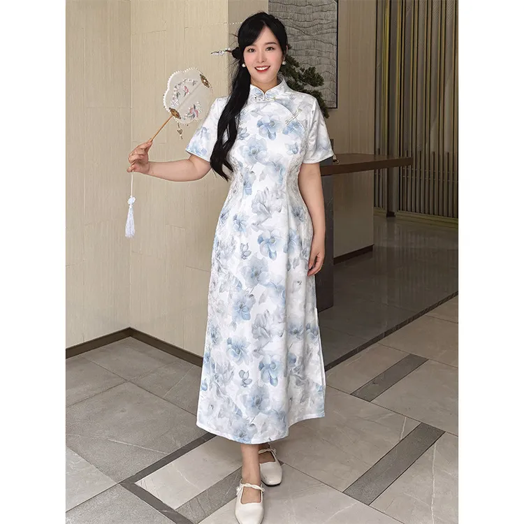 轻轻叶逐大码旗袍新中式古法旗袍新款夏季新款修身显瘦绝美长款大